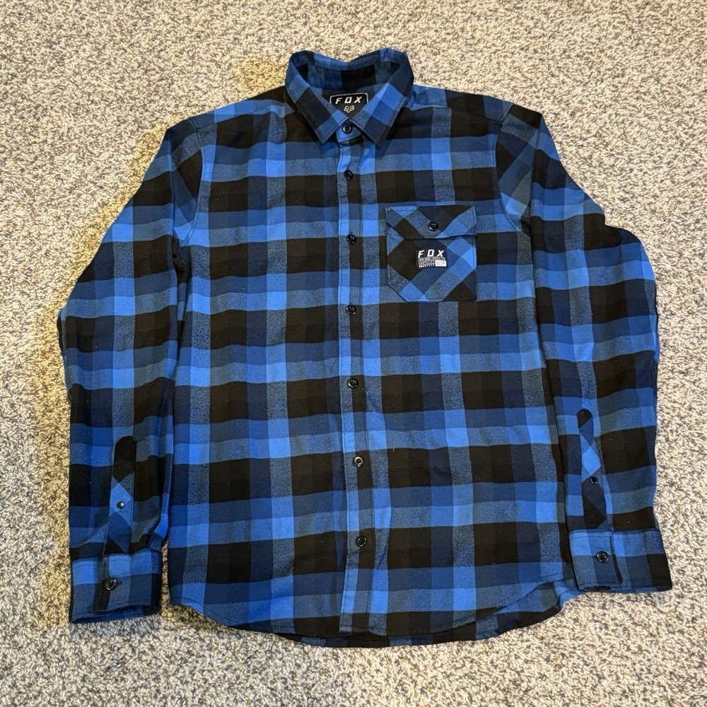 Fox Racing Men's Size Small Blue Plaid Heavy Flannel Long Sleeves Workwear Ranch